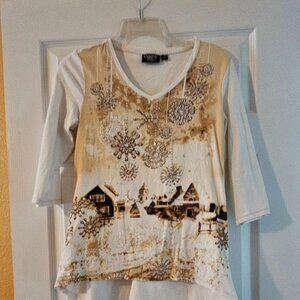 Onque Casual Women's Top W/ Snow Scene Sze S